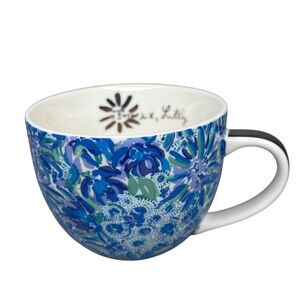 Lilly Pulitzer Blue Floral Find The Lion 12oz Coffee Tea Cup Mug Gold Details